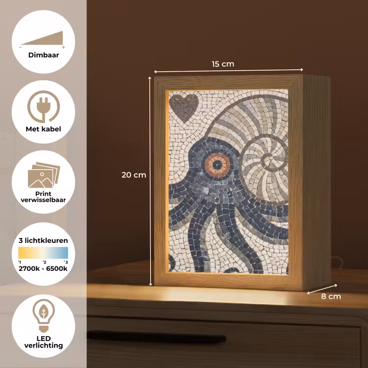 Zeeleven - Mozaïek - Kunst - Vintage - Beige Light Box met kabel (Wandlamp) klein -USP_websiteoverzichtNL