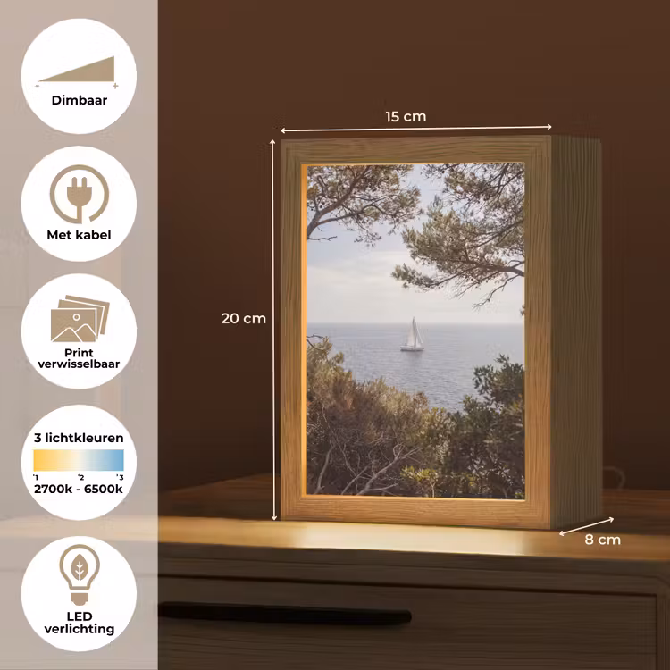 Lightbox - Wandlamp - Zeilboot - bomen - water - Zeilboot - bomen - water Light Box met kabel (Wandlamp) klein