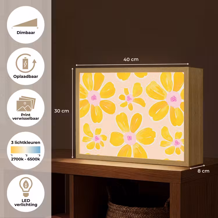 Zomers - Bloemen - Geel Light Box met batterij (Wandlamp) middel 907 -USP_websiteoverzichtNL