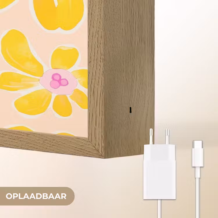 Zomers - Bloemen - Geel Light Box met batterij (Wandlamp) middel 907 -USP_websiteoplaadbaarNL