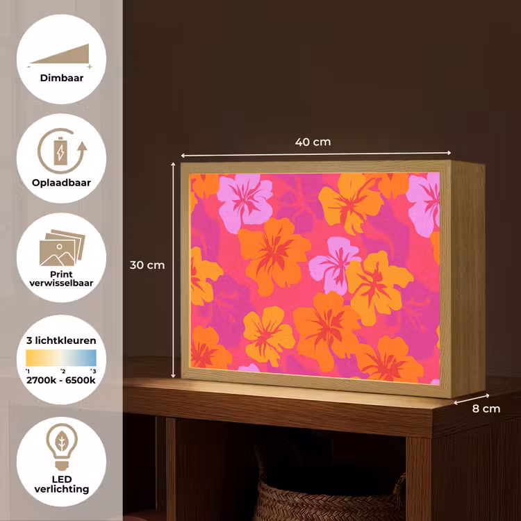 Zomers - Hibiscus - Kleurrijk Light Box met batterij (Wandlamp) middel 907 -USP_websiteoverzichtNL