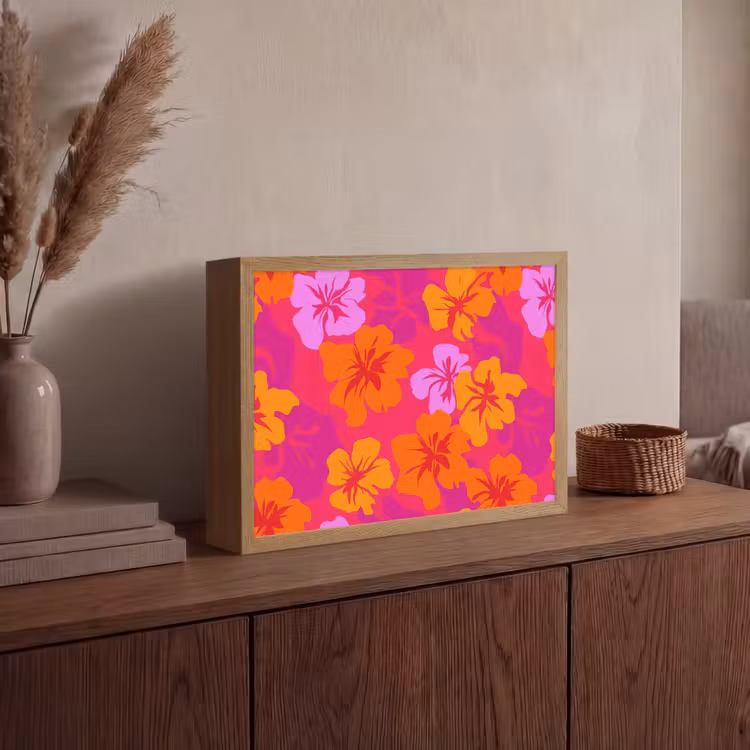 Zomers - Hibiscus - Kleurrijk Light Box met batterij (Wandlamp) middel 907 -sfeer2