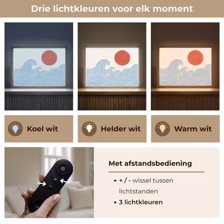 Zon - Golven - Oceaan - Abstract - Rood Light Box met batterij (Wandlamp) middel -USP_lichtkleurNL