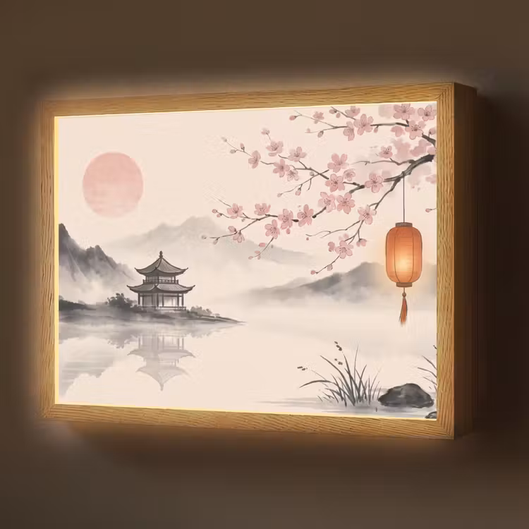 Zon - Japans - Traditioneel Light Box met batterij (Wandlamp) middel -z3d_website