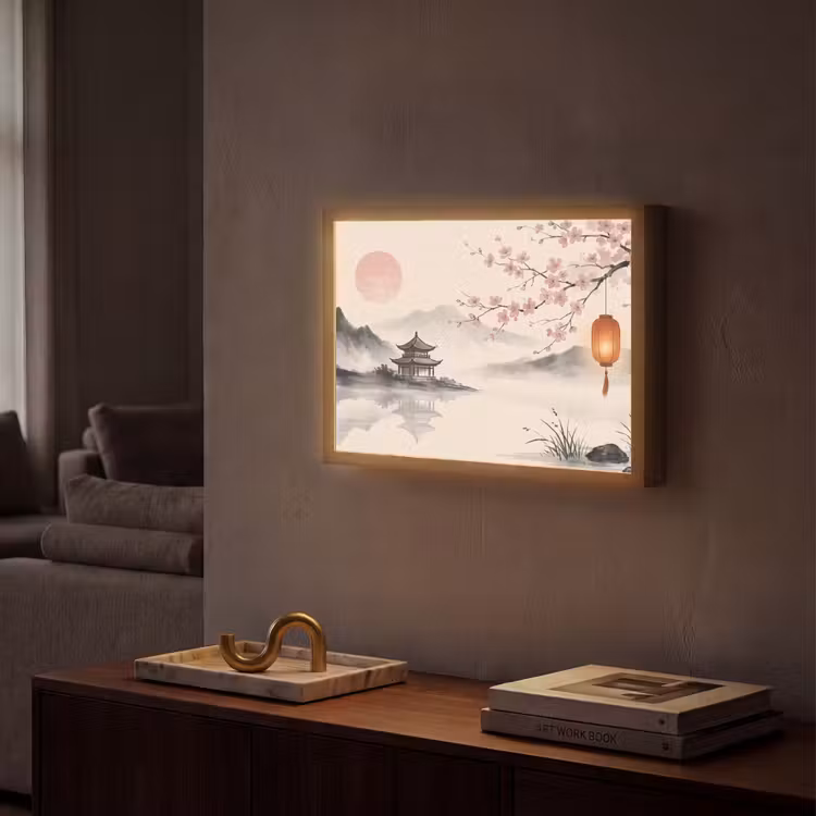 Zon - Japans - Traditioneel Light Box met batterij (Wandlamp) middel -sfeer1