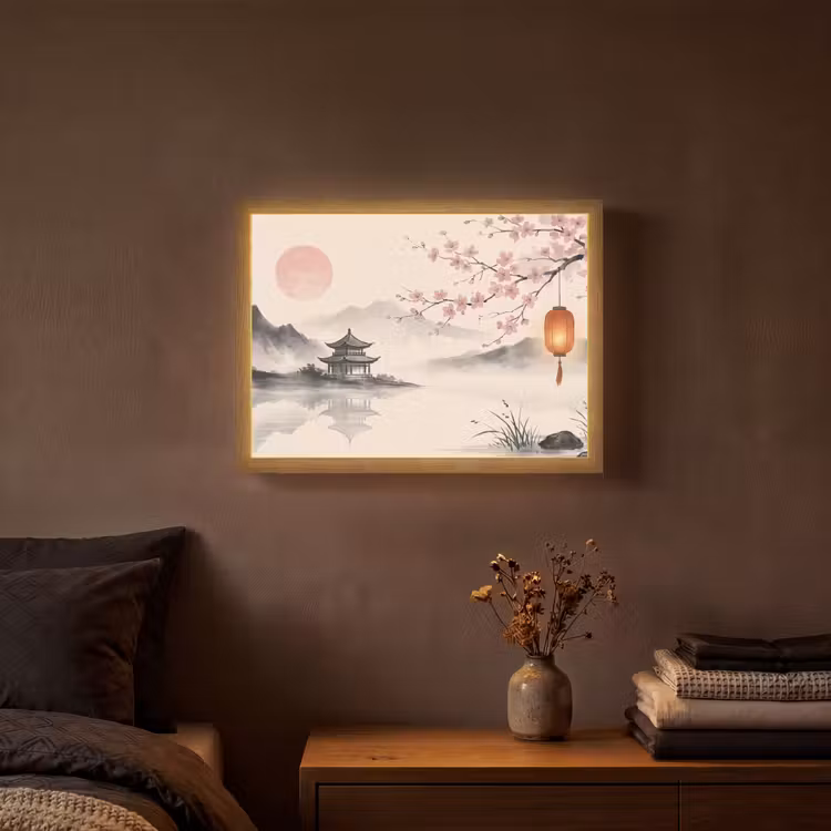 Zon - Japans - Traditioneel Light Box met batterij (Wandlamp) middel -sfeer4
