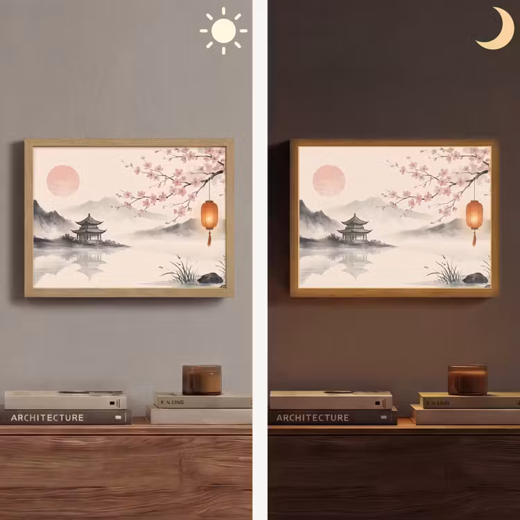 Zon - Japans - Traditioneel Light Box met batterij (Wandlamp) middel -sfeer3
