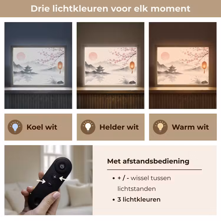 Zon - Japans - Traditioneel Light Box met batterij (Wandlamp) middel -USP_lichtkleurNL