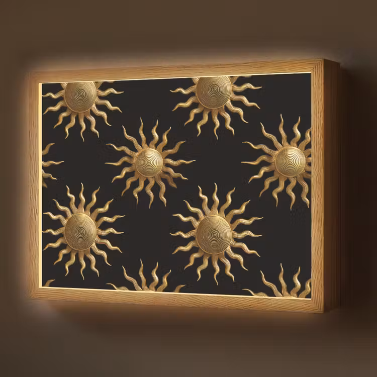 Zon - Patroon - Luxe - Goud - Zwart Light Box met batterij (Wandlamp) middel 907 -z3d_website