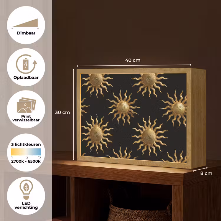 Zon - Patroon - Luxe - Goud - Zwart Light Box met batterij (Wandlamp) middel 907 -USP_websiteoverzichtNL