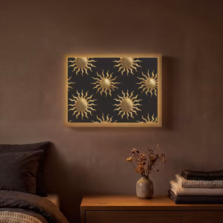 Zon - Patroon - Luxe - Goud - Zwart Light Box met batterij (Wandlamp) middel 907 -sfeer4