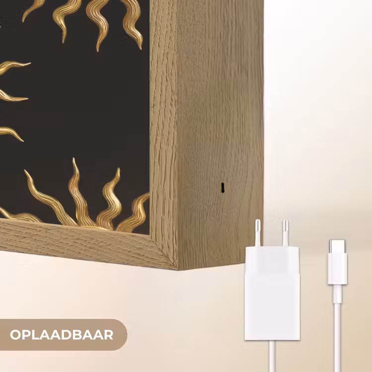 Zon - Patroon - Luxe - Goud - Zwart Light Box met batterij (Wandlamp) middel 907 -USP_websiteoplaadbaarNL