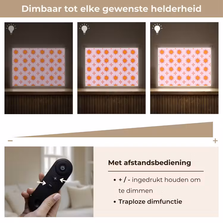 Zon - Patroon - Roze Light Box met batterij (Wandlamp) middel 907 -USP_dimbaarNL