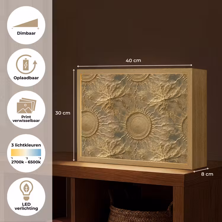 Zon - Reliëf - Antiek - Goud Light Box met batterij (Wandlamp) middel 907 -USP_websiteoverzichtNL