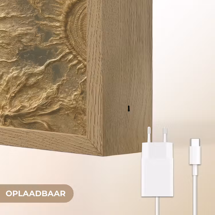 Zon - Reliëf - Antiek - Goud Light Box met batterij (Wandlamp) middel 907 -USP_websiteoplaadbaarNL