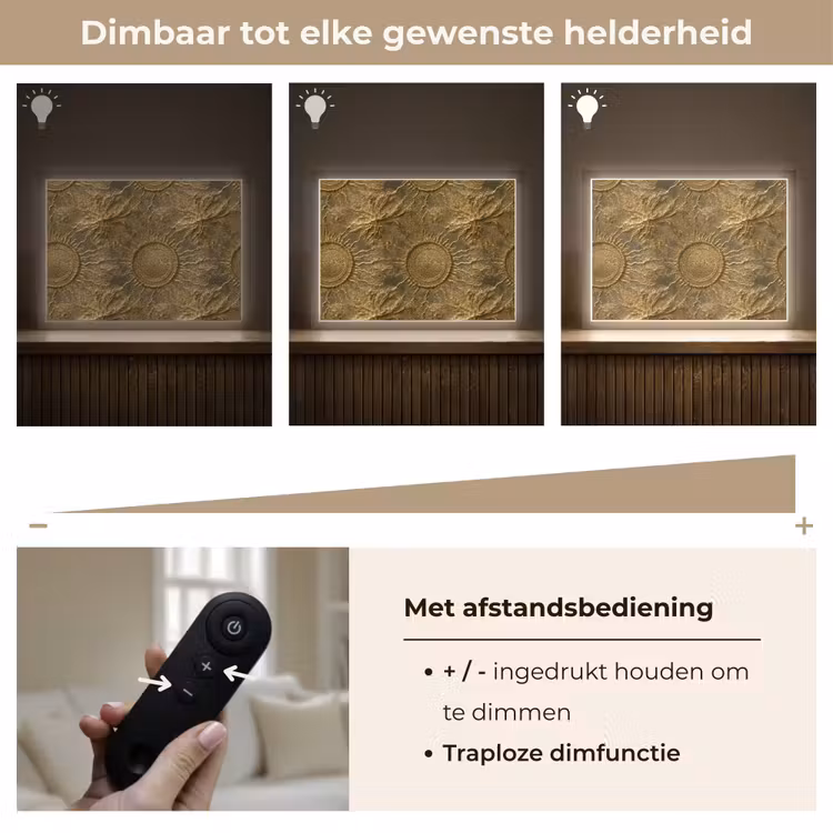 Zon - Reliëf - Antiek - Goud Light Box met batterij (Wandlamp) middel 907 -USP_dimbaarNL