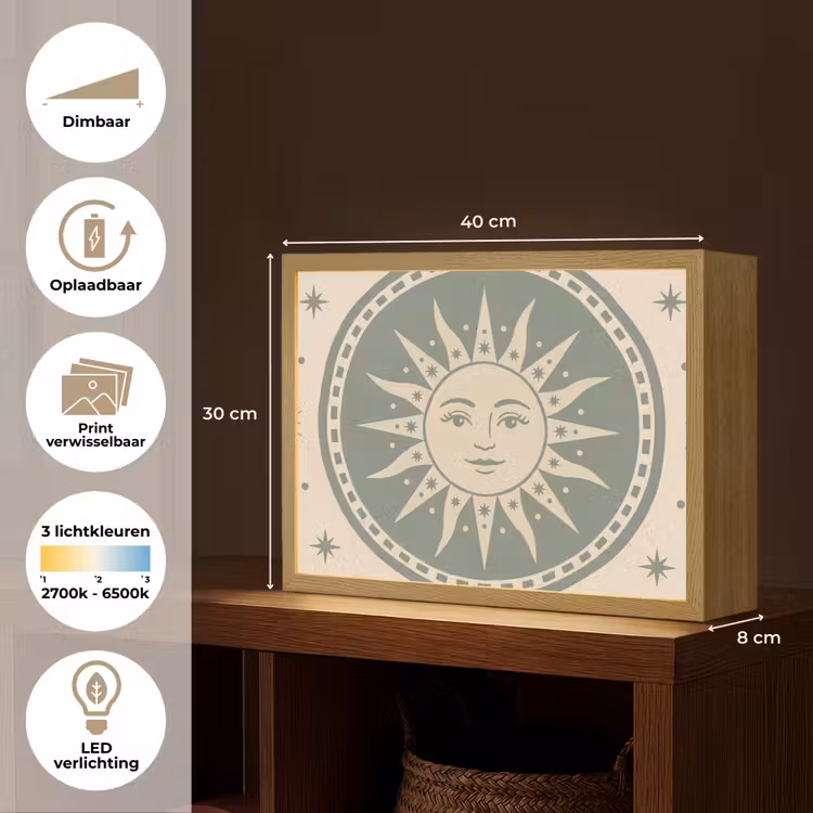 Zon - Sterren - Astrologie - Vintage - Groen Light Box met batterij (Wandlamp) middel -USP_websiteoverzichtNL