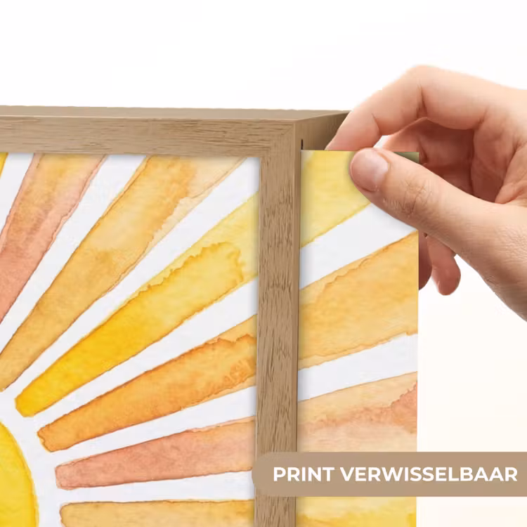 Zon - Stralen - Aquarel - Geel - Abstract Light Box met batterij (Wandlamp) middel -USP_websiteprintNL