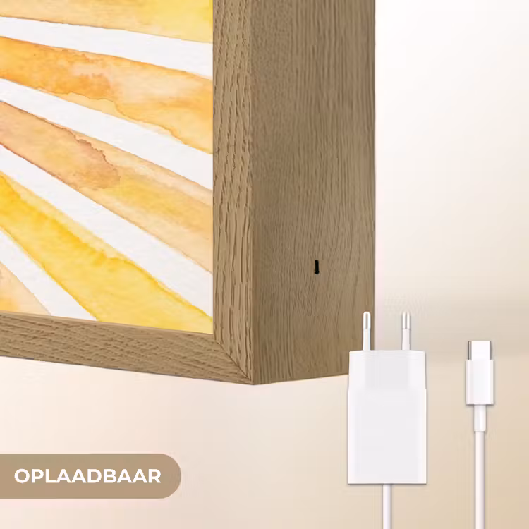 Zon - Stralen - Aquarel - Geel - Abstract Light Box met batterij (Wandlamp) middel -USP_websiteoplaadbaarNL