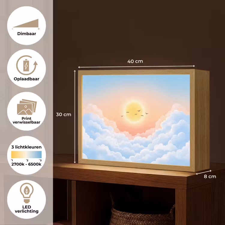 Zon - Vogels - Lucht - Natuur - Geel Light Box met batterij (Wandlamp) middel -USP_websiteoverzichtNL