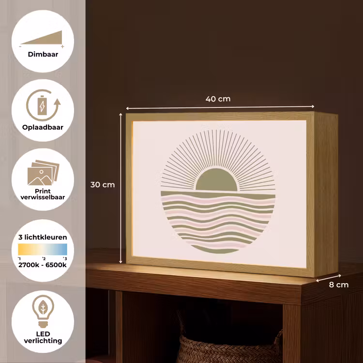 Zon - Zee - Abstract - Modern - Roze Light Box met batterij (Wandlamp) middel -USP_websiteoverzichtNL