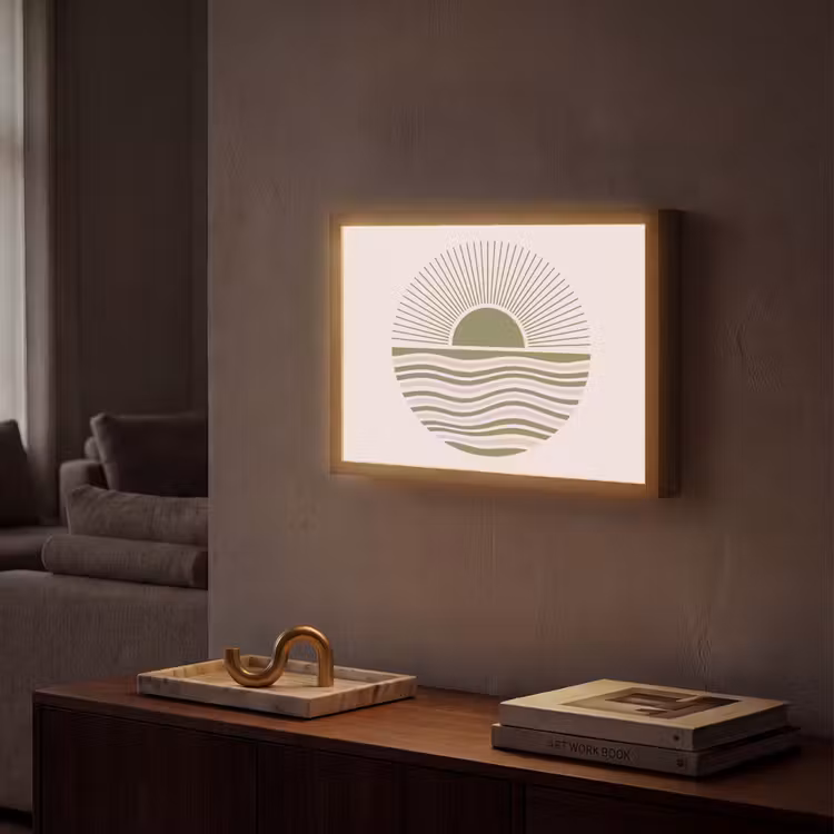 Zon - Zee - Abstract - Modern - Roze Light Box met batterij (Wandlamp) middel -sfeer1