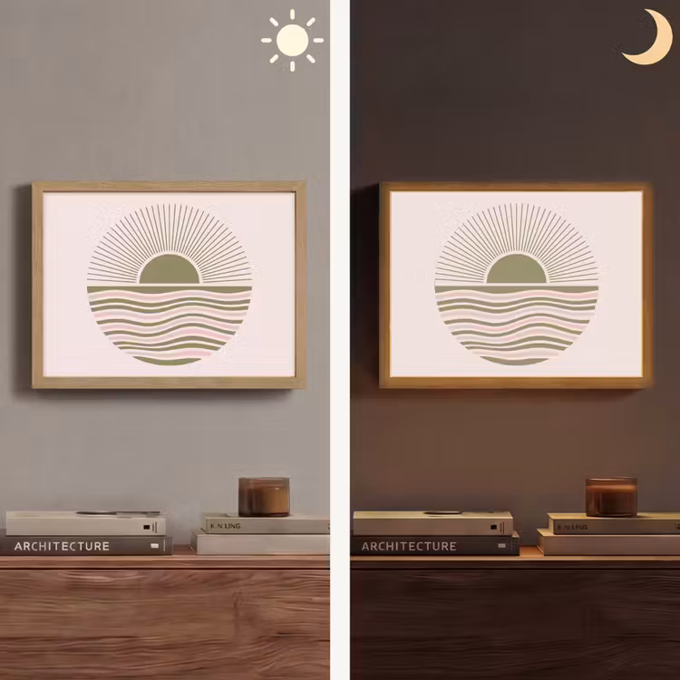 Zon - Zee - Abstract - Modern - Roze Light Box met batterij (Wandlamp) middel -sfeer3