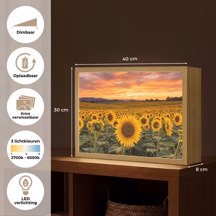 Zonnebloemen - Heuvellandschap - Geel Light Box met batterij (Wandlamp) middel -USP_websiteoverzichtNL