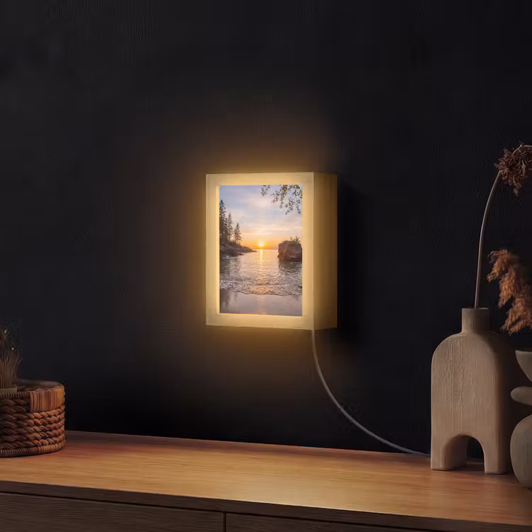 Zonsondergang - Kust - Water - Natuur - Oranje Light Box met kabel (Wandlamp) klein -sfeer1
