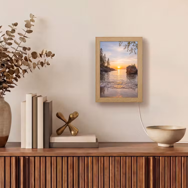 Zonsondergang - Kust - Water - Natuur - Oranje Light Box met kabel (Wandlamp) klein -sfeer2