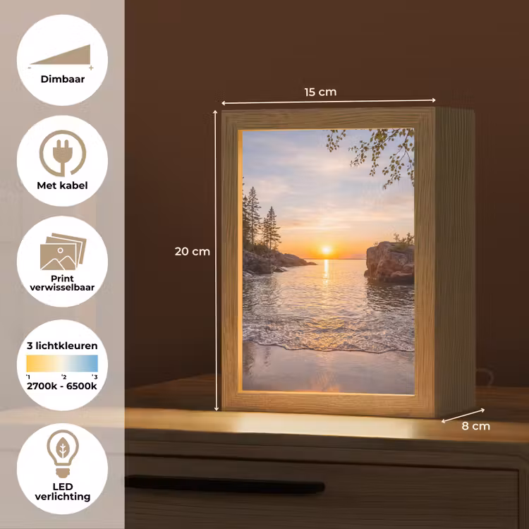 Zonsondergang - Kust - Water - Natuur - Oranje Light Box met kabel (Wandlamp) klein -USP_websiteoverzichtNL