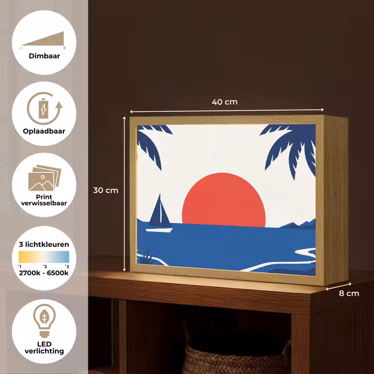 Zonsondergang - Zee - Palmboom - Tropisch - Modern Light Box met batterij (Wandlamp) middel -USP_websiteoverzichtNL