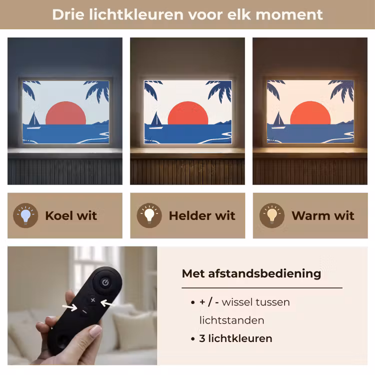 Zonsondergang - Zee - Palmboom - Tropisch - Modern Light Box met batterij (Wandlamp) middel -USP_lichtkleurNL