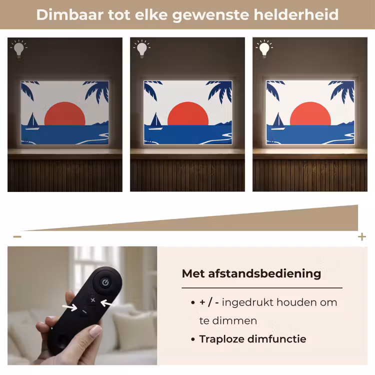 Zonsondergang - Zee - Palmboom - Tropisch - Modern Light Box met batterij (Wandlamp) middel -USP_dimbaarNL
