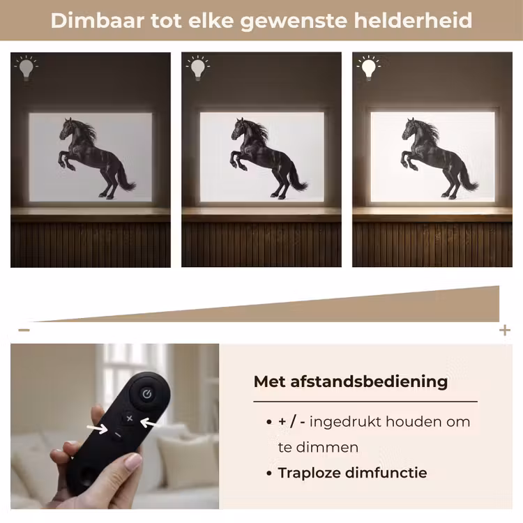 Zwart - Paard - Portret Light Box met batterij (Wandlamp) middel -USP_dimbaarNL