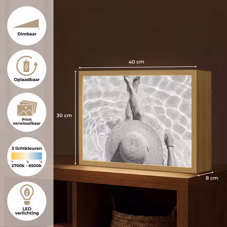 Zwembad - Hoed - Water - Zwart - Wit - Zomers Light Box met batterij (Wandlamp) middel -USP_websiteoverzichtNL