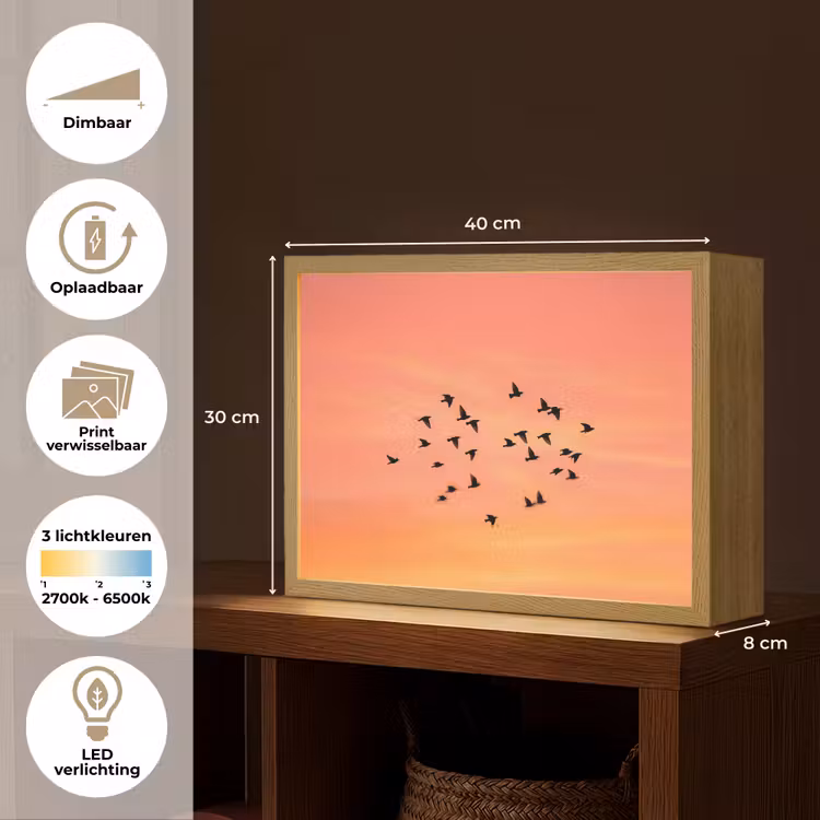 Zwerm - Vogels - Oranje Light Box met batterij (Wandlamp) middel -USP_websiteoverzichtNL