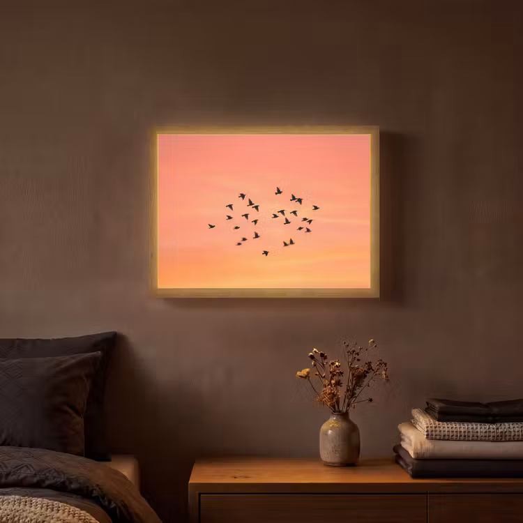 Zwerm - Vogels - Oranje Light Box met batterij (Wandlamp) middel -sfeer4