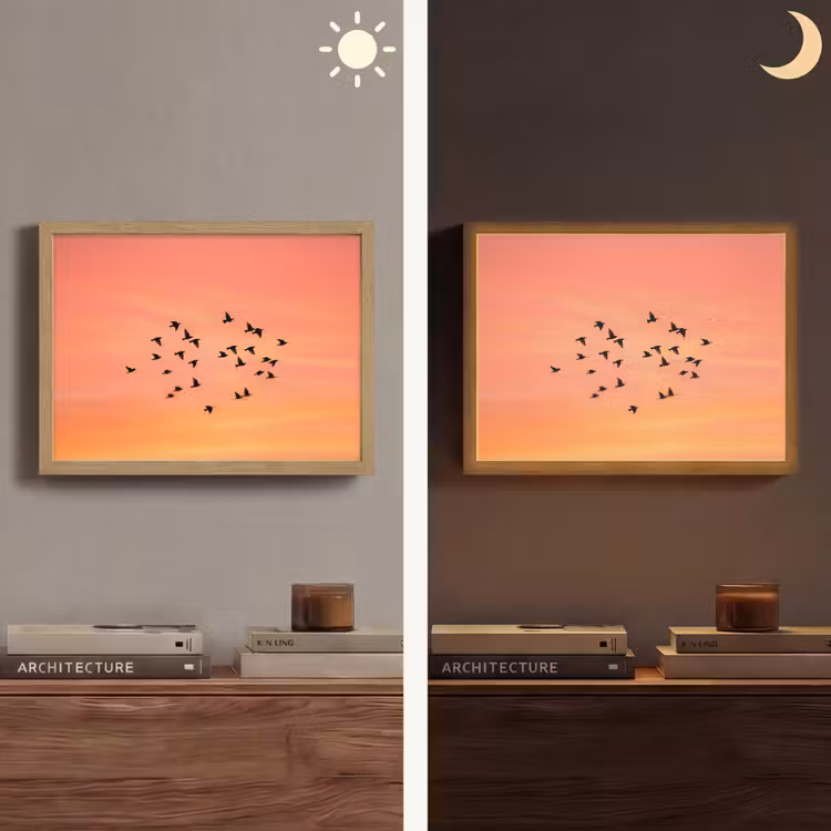 Zwerm - Vogels - Oranje Light Box met batterij (Wandlamp) middel -sfeer3