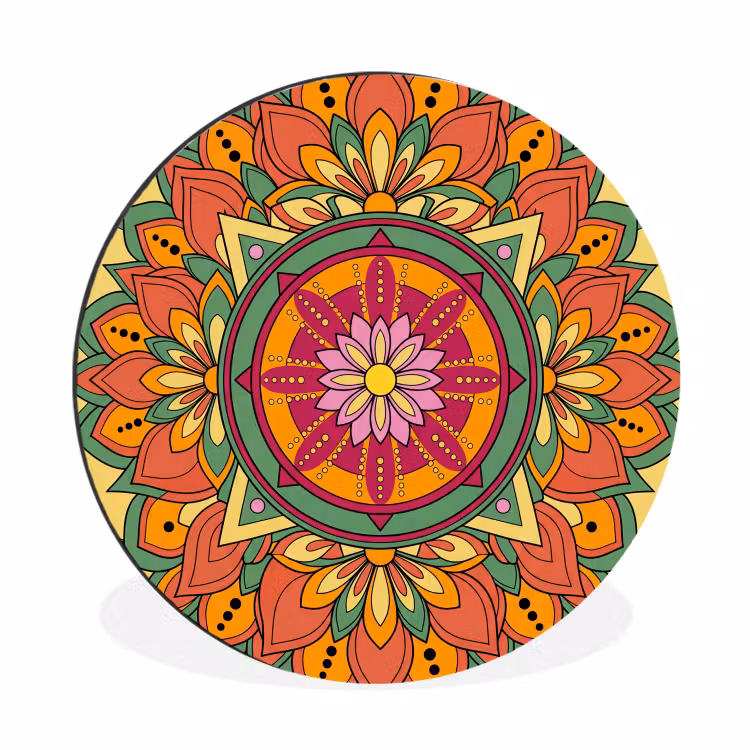 Mandala - Bloemen - Abstract - Kleurrijk Wandcirkel aluminium klein -3d