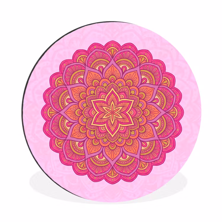 Mandala - Cirkel - Spiritueel - Oosters - Roze Wandcirkel aluminium klein -3d