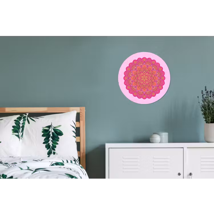Mandala - Cirkel - Spiritueel - Oosters - Roze Wandcirkel aluminium klein -slaapkamer