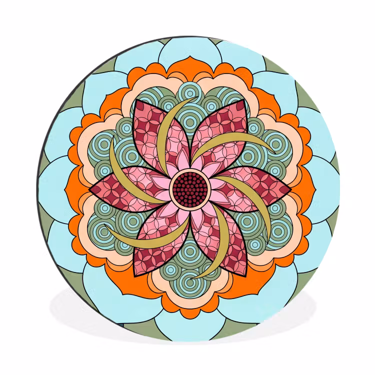 Mandala - Geometrisch - Kunst - Decoratief - Kleurrijk Wandcirkel aluminium klein -3d