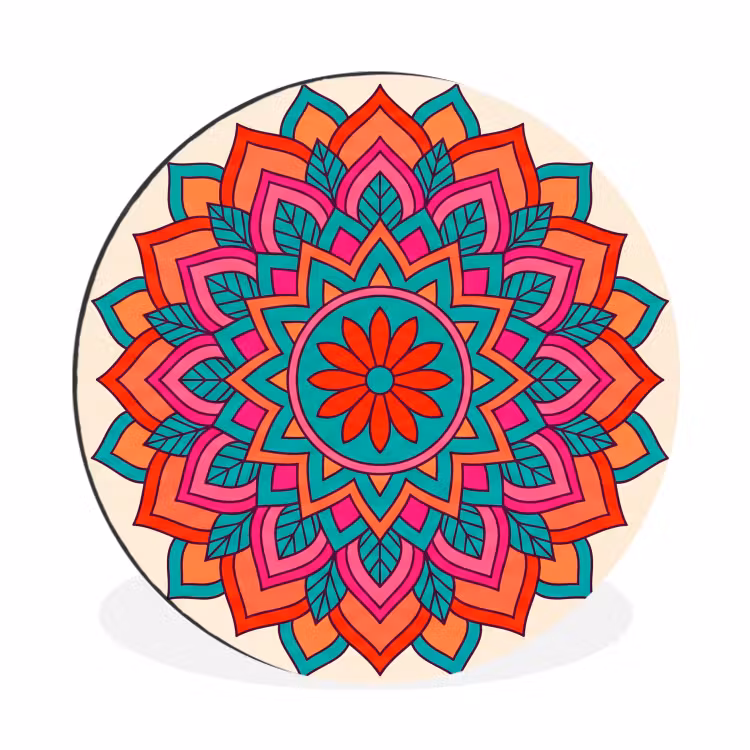 Mandala - Patroon - Abstract - Kleurrijk - Modern Wandcirkel aluminium klein -3d
