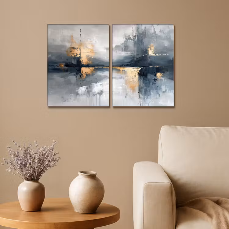 Abstract - Grijs - Goud - Modern Canvas - Meerluiken 2 luik klein -sfeer1