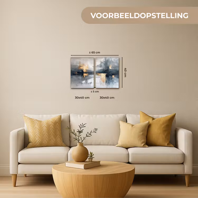 Abstract - Grijs - Goud - Modern Canvas - Meerluiken 2 luik klein -sfeer6-formaat-