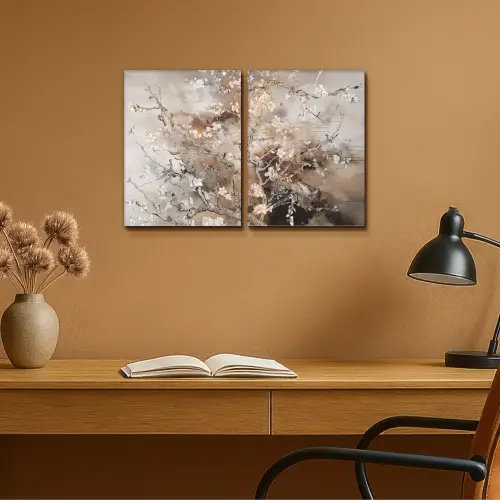 Amandelbloesem - Abstract - Beige Canvas - Meerluiken 2 luik klein -sfeer5