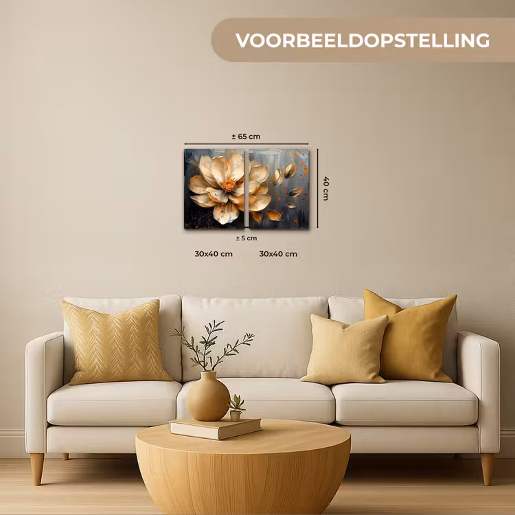 Bloem - Goud - Abstract - Verf Canvas - Meerluiken 2 luik klein -sfeer6-formaat-