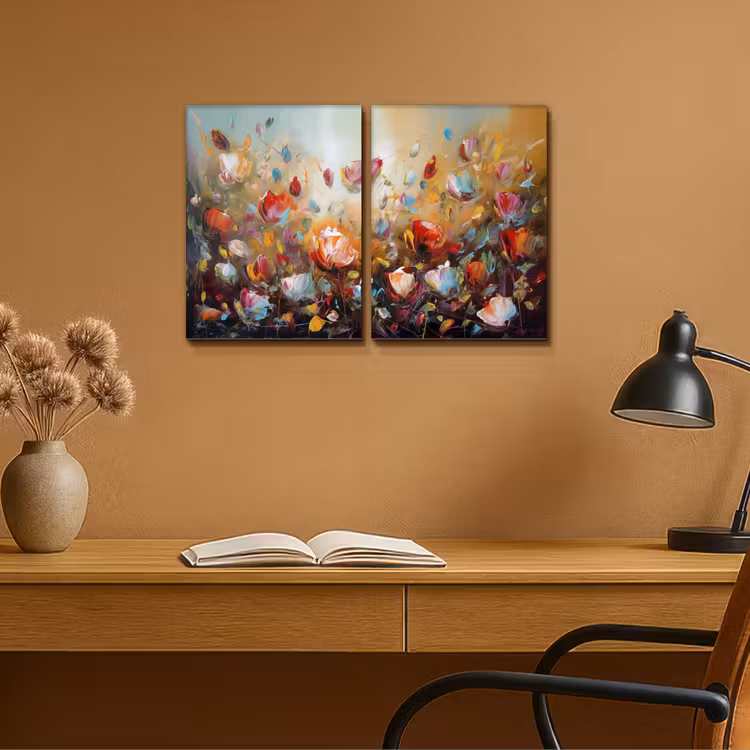 Bloemen - Abstract - Verflook - Kleurrijk Canvas - Meerluiken 2 luik klein -sfeer5