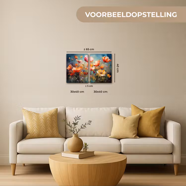 Bloemen - Kleurrijk - Abstract Canvas - Meerluiken 2 luik klein -sfeer6-formaat-